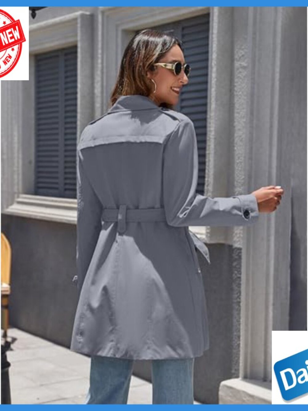 Women's Waterproof Trench Coat with Belt, Long Sleeve Relaxed Fit - Picture 2 of 7